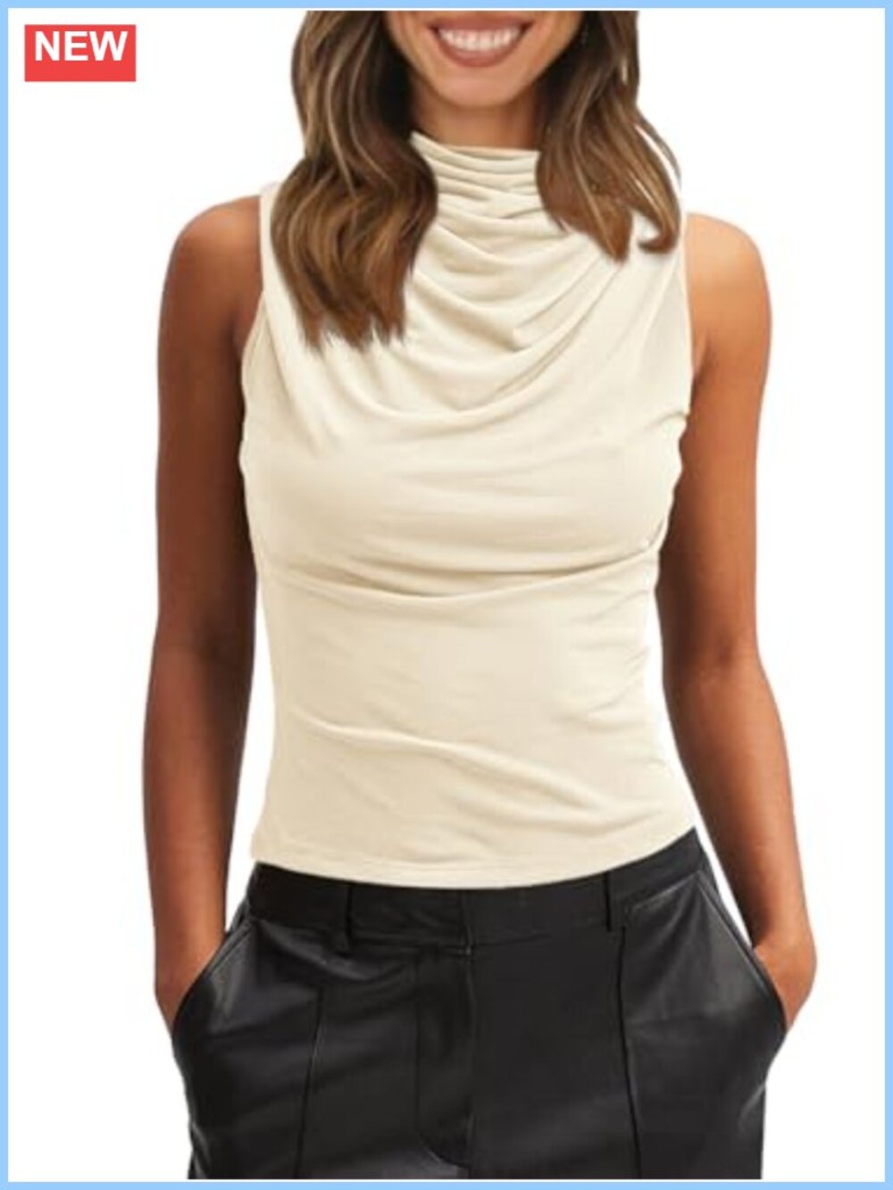 Mock Neck Tank Top Slim Fit Sleeveless Summer Casual Bodycon Top